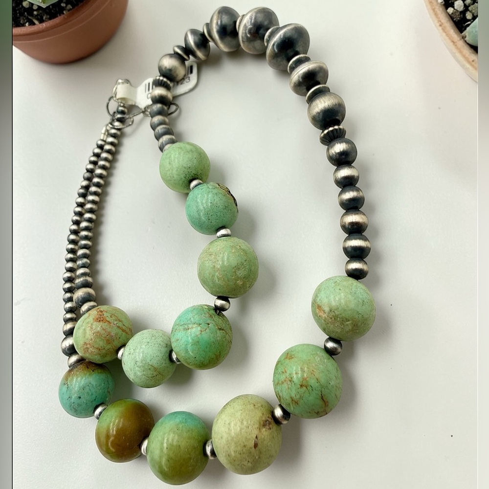 NWT Navajo Sterling Silver & Turquoise Beaded Necklace 18–20” Navajo Pearls - Picture 13 of 17